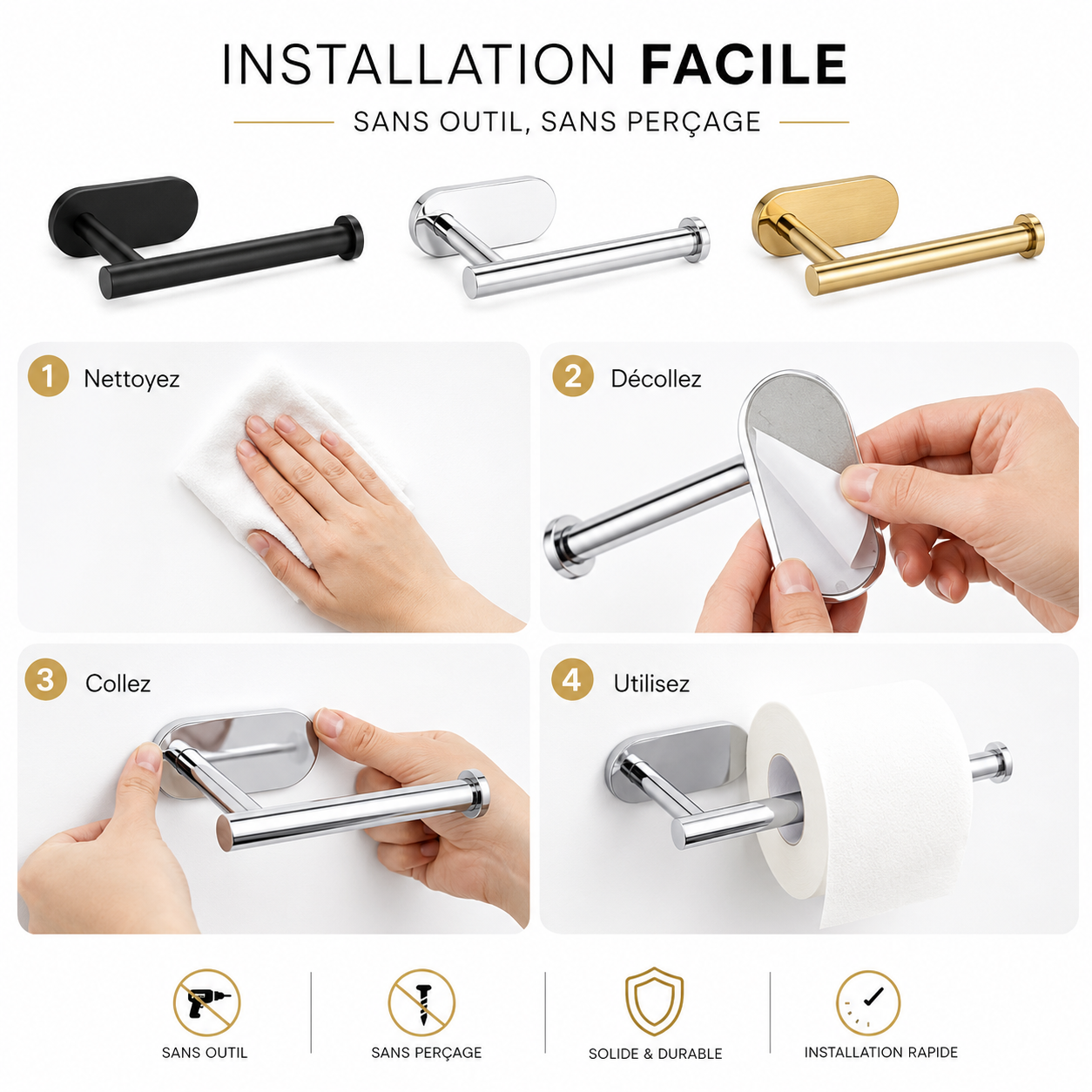 Porte-Papier Toilette Élégance — Sans Perçage
